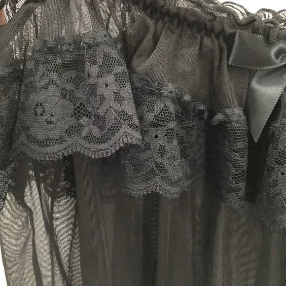 Victoria Secret Black Lace Babydoll top sheer lingerie whimsigoth coquette M - Picture 4 of 10